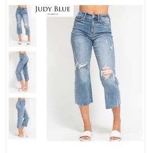 NEW Judy Blue HW Destroy Crop Wide Leg sz 0